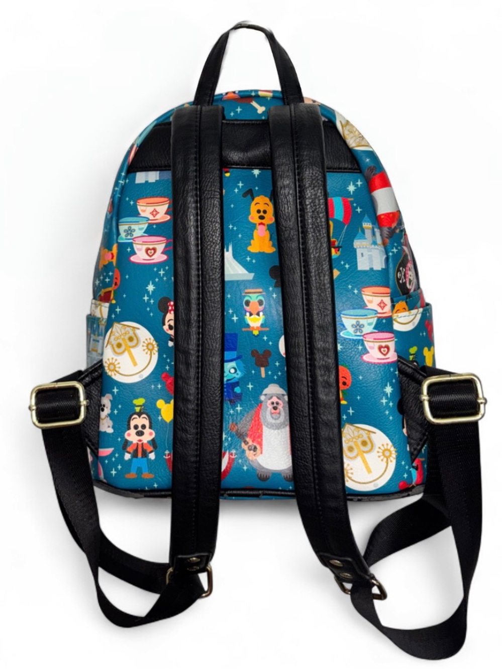Disney Parks Loungefly Mini Backpack Teal Character Attractions Print - Picture 3 of 9